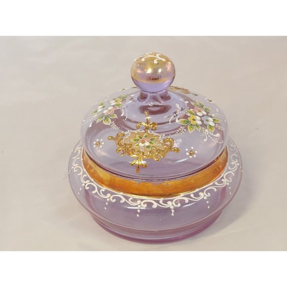 Italian Venetian Murano Art Glass Moriage Powder Candy Covered Jar Vintage - Picture 2 of 9